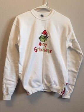 Gildan White Grinch Embroidered Crewneck Sweater